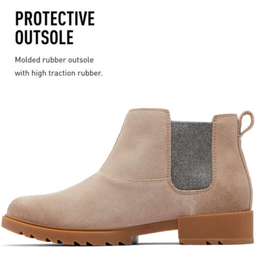 Brand New SOREL Women's Emelie 2 Chelsea Waterproof Taupe Leather Boots - Picture 2 of 7